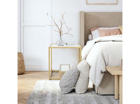 Vente Unique Table D'appoint à 2 étagères En Verre Bout De Canapé Doré 56x56cm Avec Repose-pieds