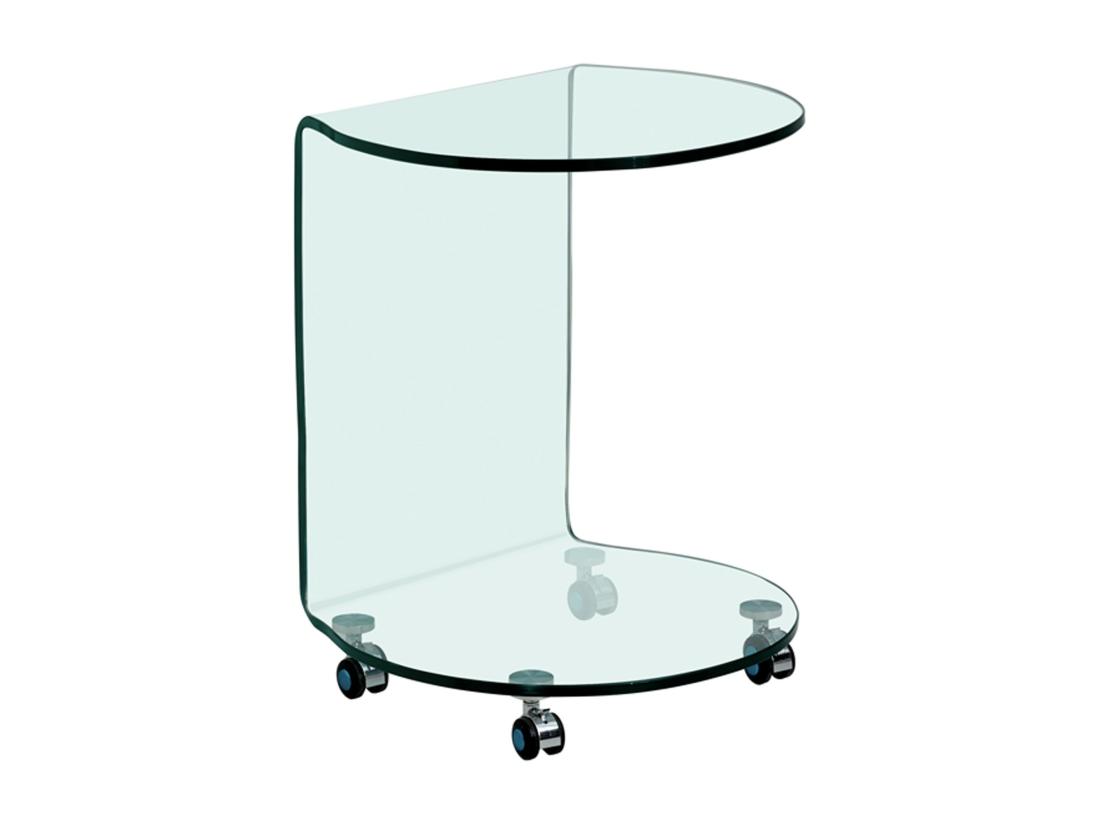 Vente Unique Table D'appoint à Roulettes En Verre Trempé Courbé - Transparent - TILPY