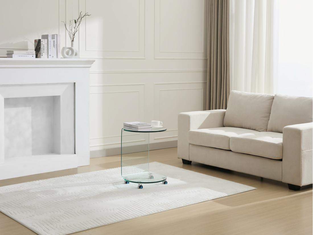 vente unique Table d'appoint à roulettes en verre trempé courbé - Transparent - TILPY