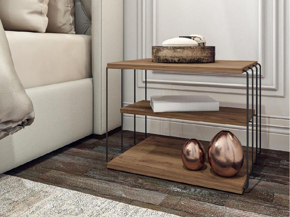Vente Unique Table D'appoint Avec 1 étagère - Naturel Clair Et Noir - BRILENA