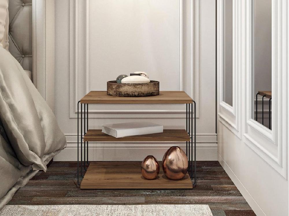 vente unique Table d'appoint avec 1 étagère - Naturel clair et Noir - BRILENA