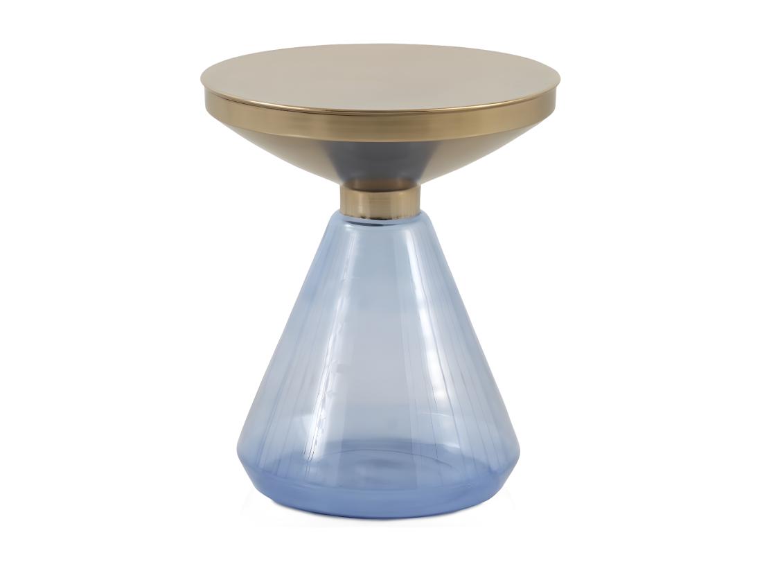 Vente Unique Table D'appoint Avec Base En Verre Bleu Et Plateau En Métal Doré