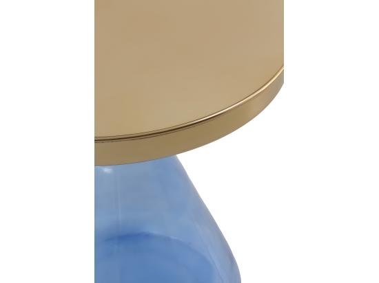 vente unique Table d'appoint avec base en verre bleu et plateau en métal doré