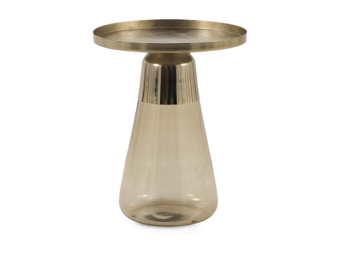 vente unique Table d'appoint avec base en verre vert et plateau en métal doré