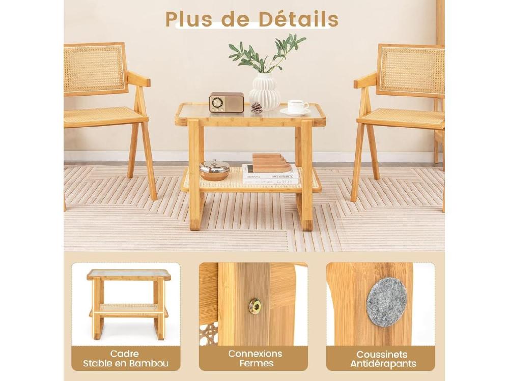Vente Unique Table D’appoint Avec étagère En Rotin Pe Avec Bohême 70 5 X 44 5 X 54 5 Cm