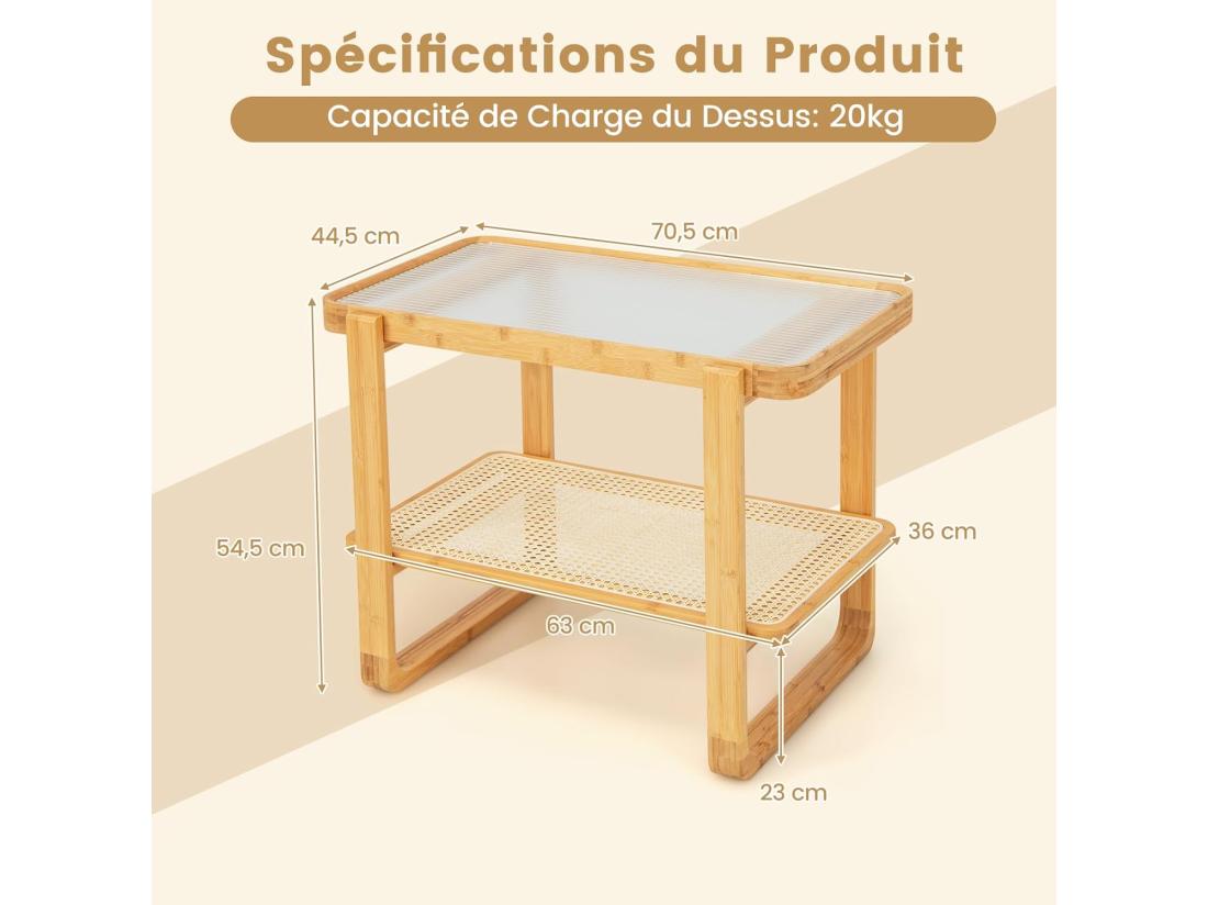 Vente Unique Table D’appoint Avec étagère En Rotin Pe Avec Bohême 70 5 X 44 5 X 54 5 Cm