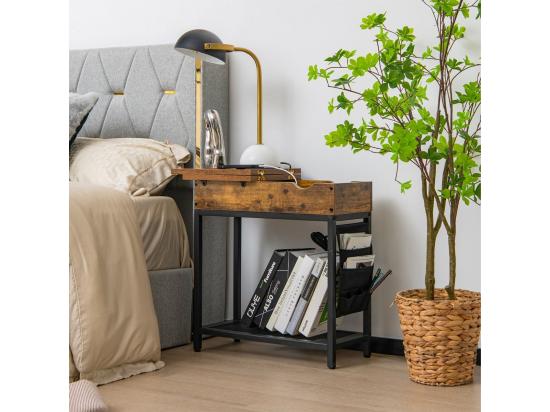 Vente Unique Table D'appoint Avec Prise D’alimentation 60 X 30 X 58 5 Cm Marron Rustique Et Noir