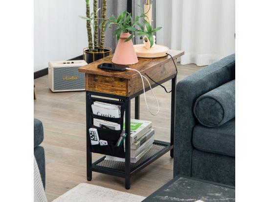 Vente Unique Table D'appoint Avec Prise D’alimentation 60 X 30 X 58 5 Cm Marron Rustique Et Noir