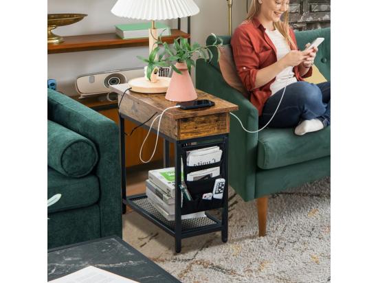 vente unique Table d'appoint avec Prise d’alimentation 60 x 30 x 58 5 cm Marron rustique et Noir