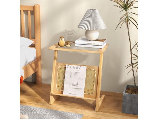 Vente Unique Table D’Appoint Bohême Avec Porte-Revues En Rotin Bout De Canape En Bambou Avec Plateau En Verre Trempé Petite Table D’Appoint Salon 50 X 36 X 56 Cm (Z Jaune)