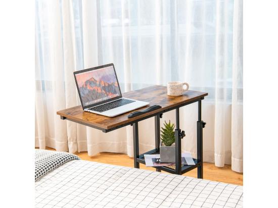 Vente Unique Table D’Appoint Bout De Canapé En Forme C Plateau Réglable En 5 Angles Hauteur Réglable 64-92cm 2 Étagères Table De Lit à Roulette Style Industriel (Brun)