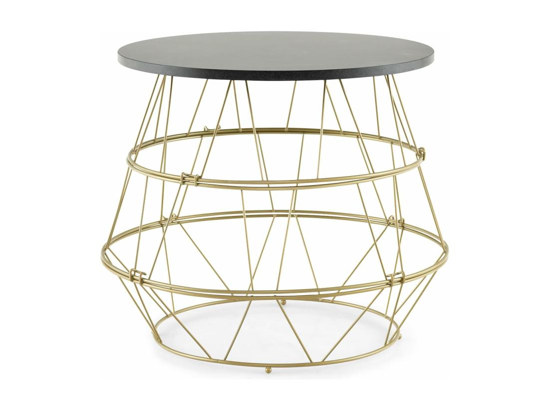 Vente Unique Table D’appoint Bout De Canapé Marbre Noir Avec Cadre En Métal Doré Table Ronde ø40x38