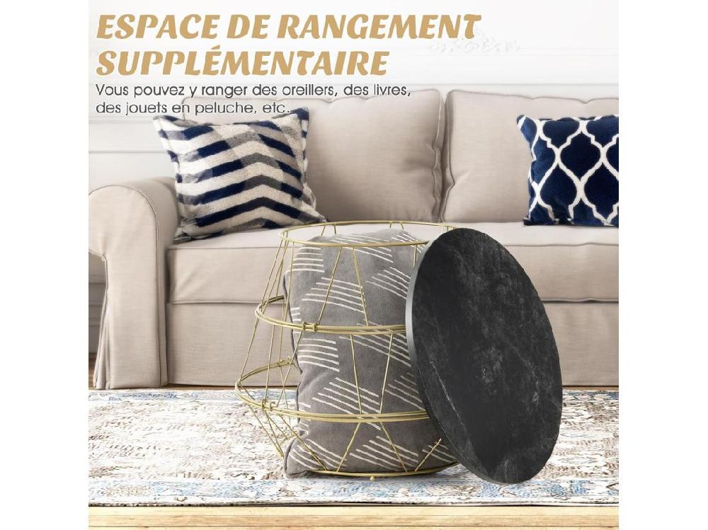 vente unique Table d’appoint bout de canapé marbre noir avec cadre en métal doré table ronde ø40x38