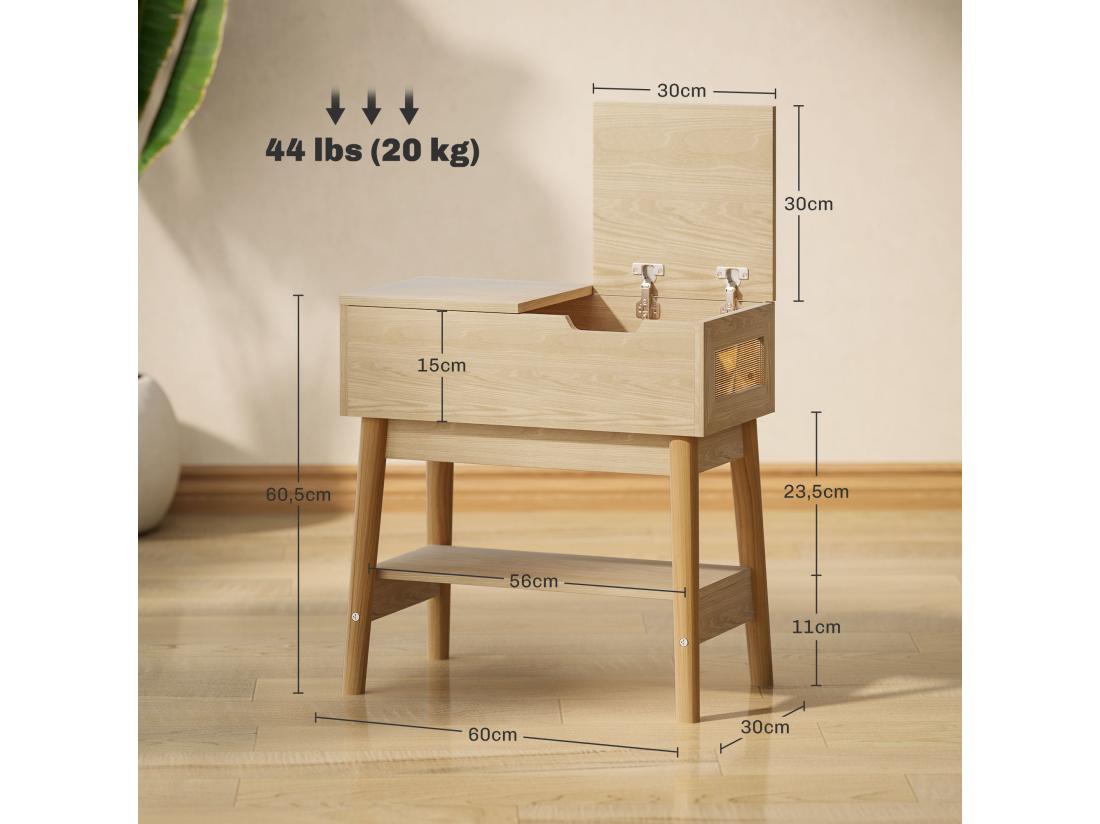 Vente Unique Table D'appoint Bout De Canapé Style Campagne Chic - Coffre étagère - Aspect Chêne Clair Rotin