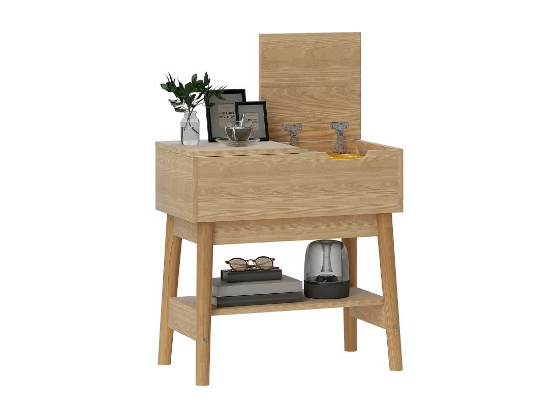 Vente Unique Table D'appoint Bout De Canapé Style Campagne Chic - Coffre étagère - Aspect Chêne Clair Rotin