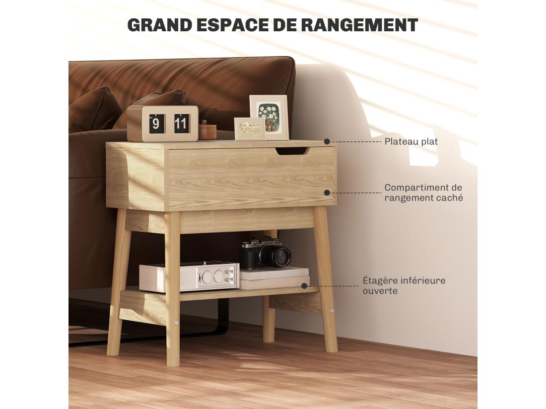 Vente Unique Table D'appoint Bout De Canapé Style Campagne Chic - Coffre étagère - Aspect Chêne Clair Rotin