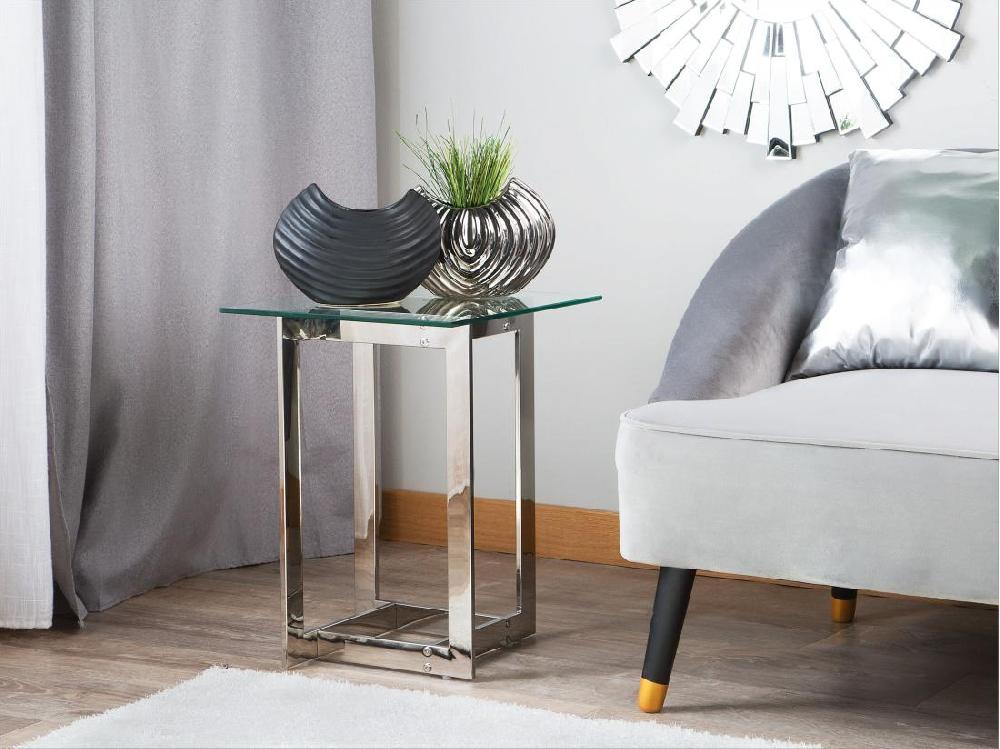 Vente Unique Table D'appoint CRYSTAL Verre De Sécurité Argenté