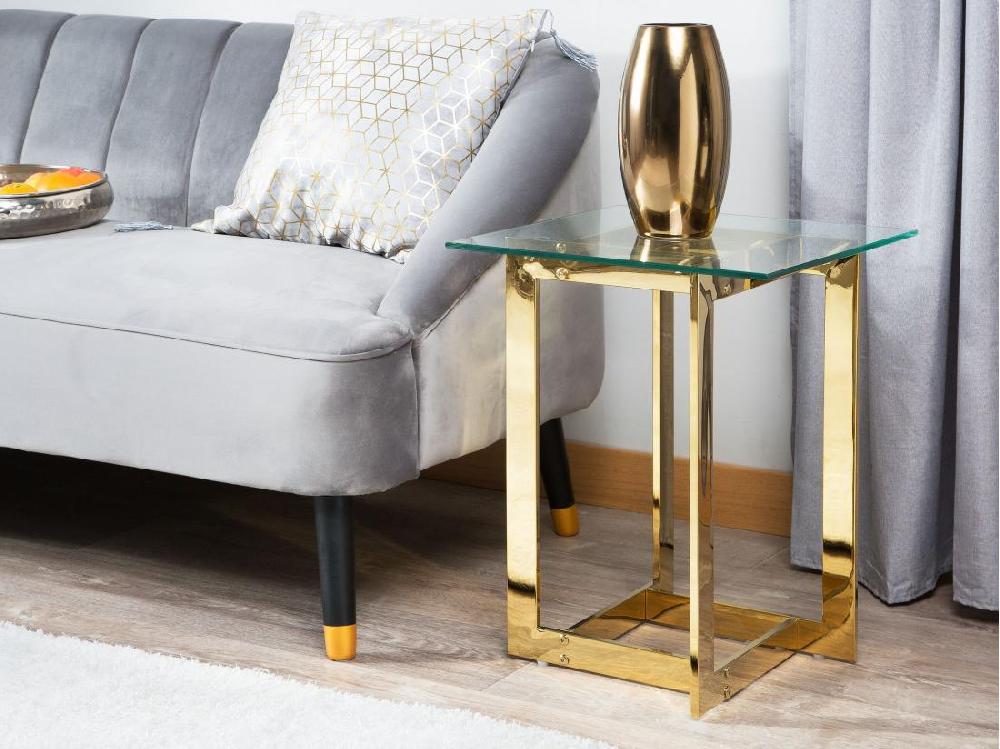 Vente Unique Table D'appoint CRYSTAL Verre De Sécurité Doré