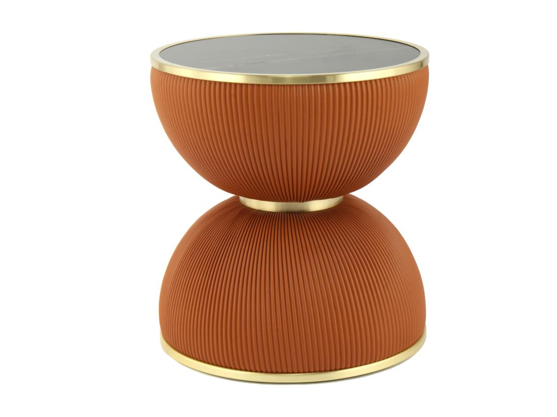 vente unique Table d'Appoint Design "Jokai" 51cm Cognac & Or