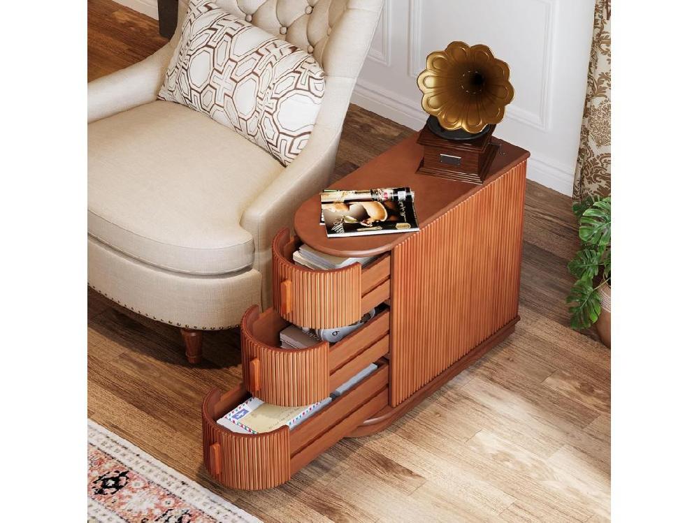 Vente Unique Table D'appoint En Bois à 3 Tiroirs Table D'appoint Moderne Pour Canapé Table D'appoint étroite Pour Chaise Table De Nuit Mince Pour Salon