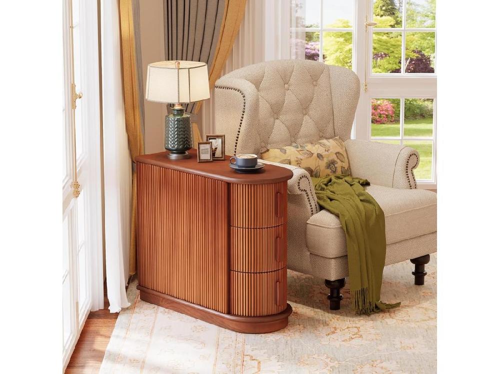 Vente Unique Table D'appoint En Bois à 3 Tiroirs Table D'appoint Moderne Pour Canapé Table D'appoint étroite Pour Chaise Table De Nuit Mince Pour Salon