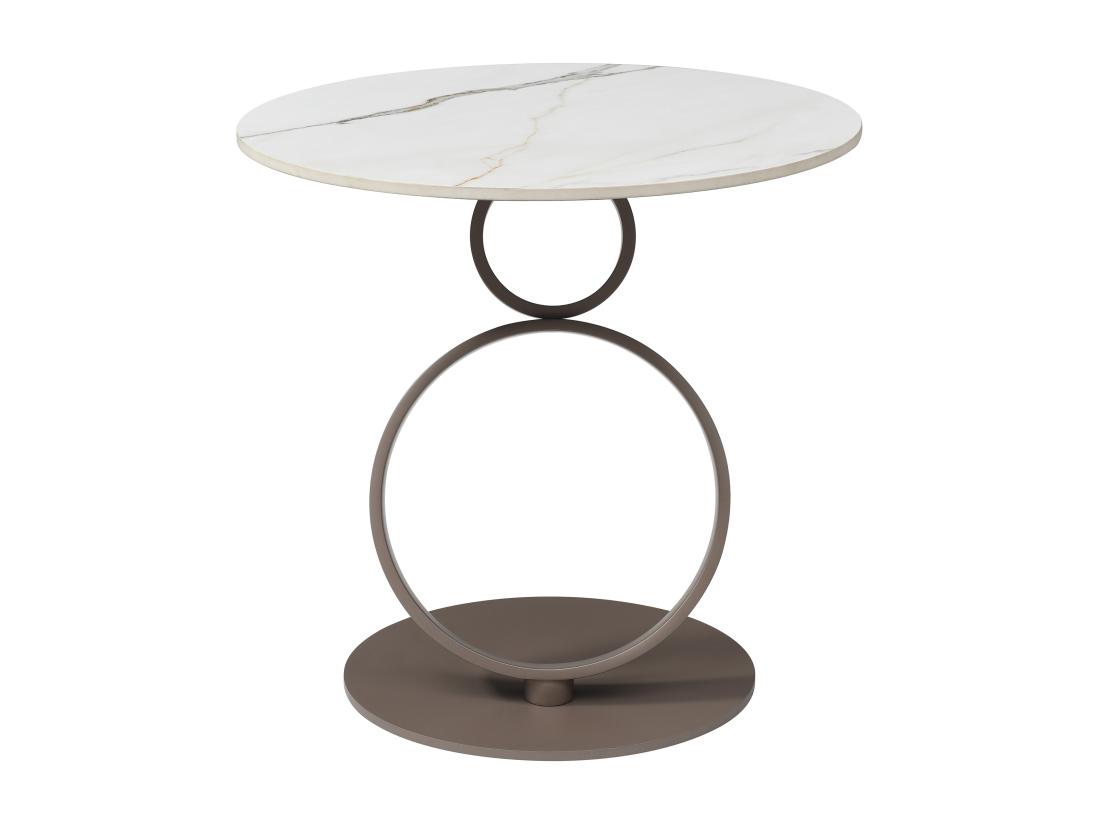 Vente Unique Table D'appoint En Céramique Et Métal Taupe - Effet Marbre Blanc - JOLINE De Maison Céphy
