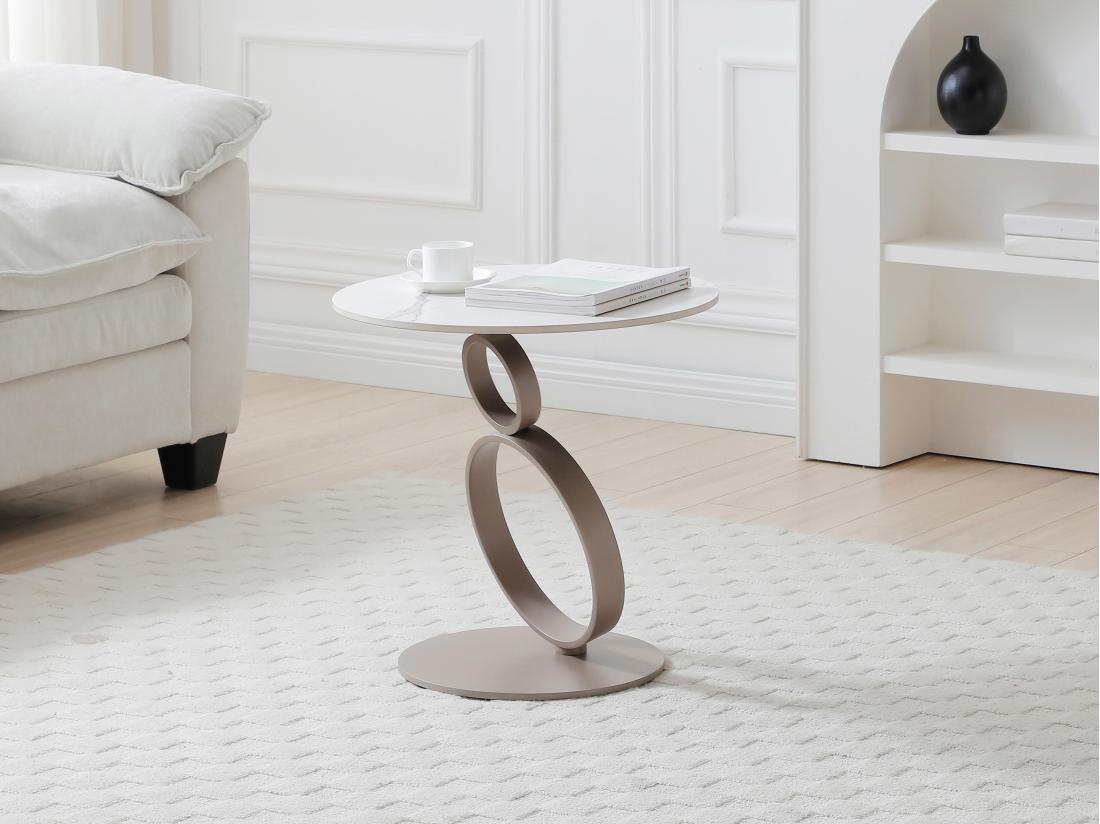 vente unique Table d'appoint en céramique et métal taupe - Effet marbre blanc - JOLINE de Maison Céphy