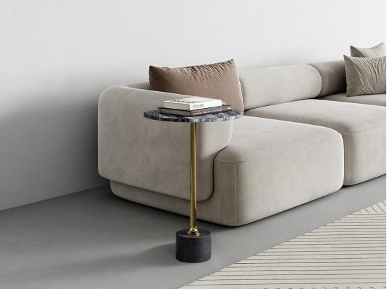 vente unique Table d'appoint en marbre et métal - Anthracite et doré - GIANINA