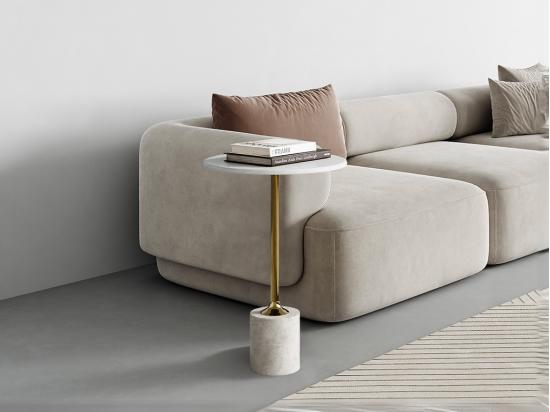 vente unique Table d'appoint en marbre et métal - Blanc et doré - GIANINA
