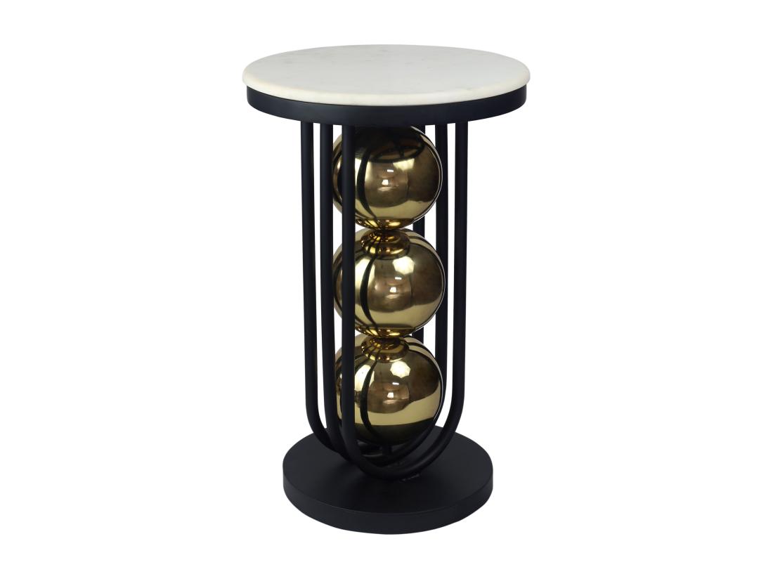 Vente Unique Table D'appoint En Marbre Et Métal - Blanc Noir Et Doré - NAYELI