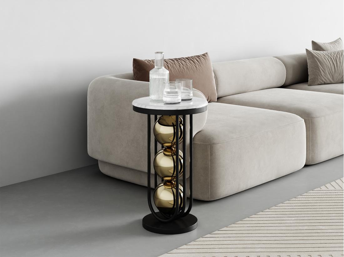 vente unique Table d'appoint en marbre et métal - Blanc noir et doré - NAYELI