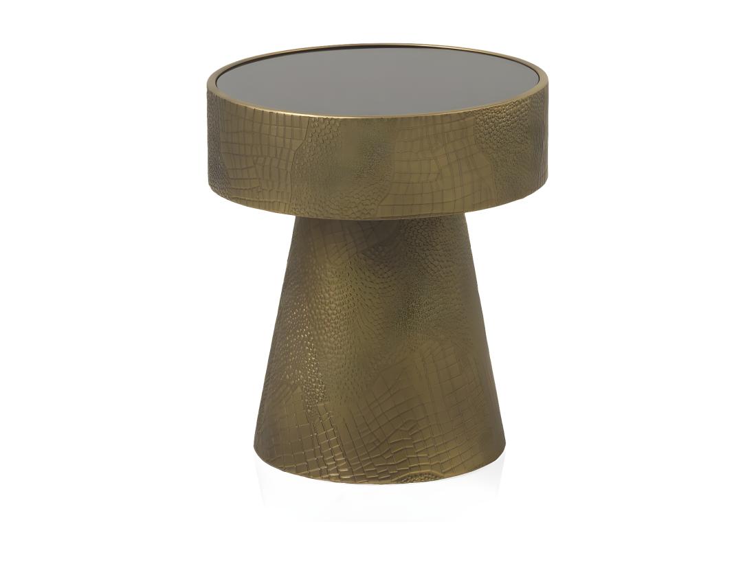Vente Unique Table D'appoint En Métal Doré Et Verre Noir