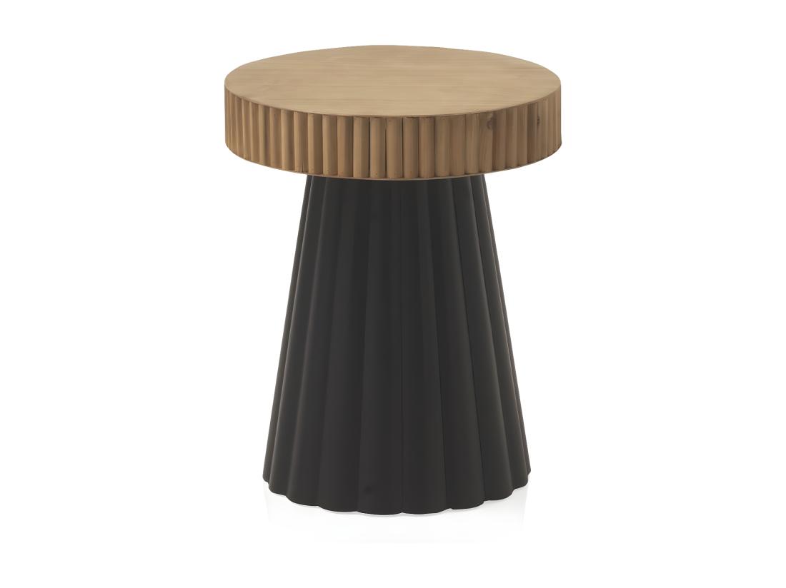 Vente Unique Table D'appoint En Métal Noir Et Bois Naturel