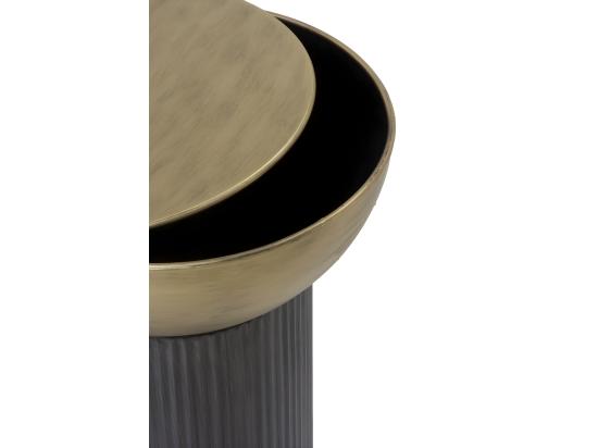 Vente Unique Table D'appoint En Métal Noir Et Doré Avec Plateau En Verre Noir