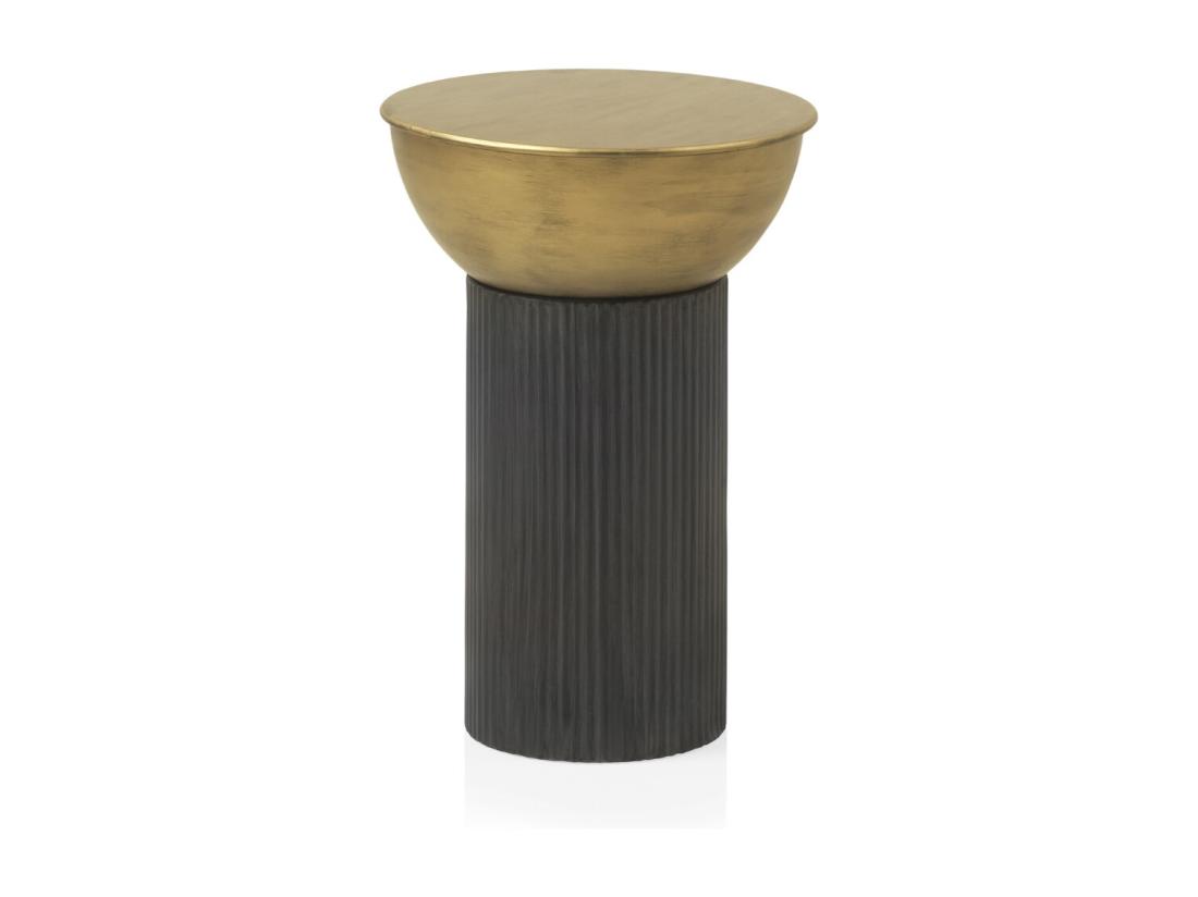 Vente Unique Table D'appoint En Métal Noir Et Doré Avec Plateau En Verre Noir