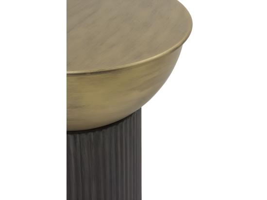 vente unique Table d'appoint en métal noir et doré avec plateau en verre noir