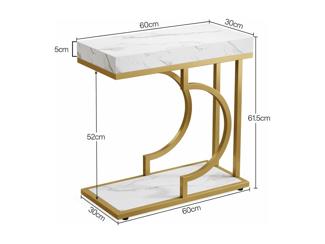 Vente Unique Table D'appoint étroite En Or Blanc - Table D'appoint En Forme De C - Table De Chevet Moderne
