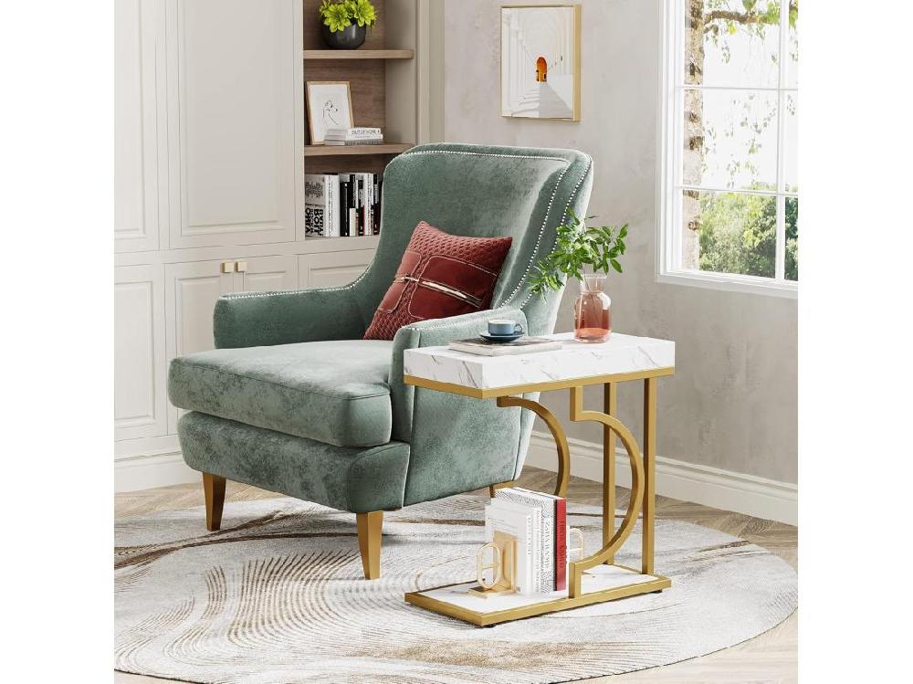 Vente Unique Table D'appoint étroite En Or Blanc - Table D'appoint En Forme De C - Table De Chevet Moderne