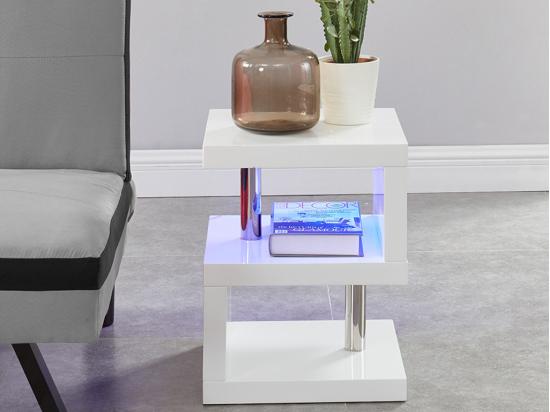 vente unique Table d'appoint LYLIA II - MDF laqué blanc - Avec LEDs - Blanc