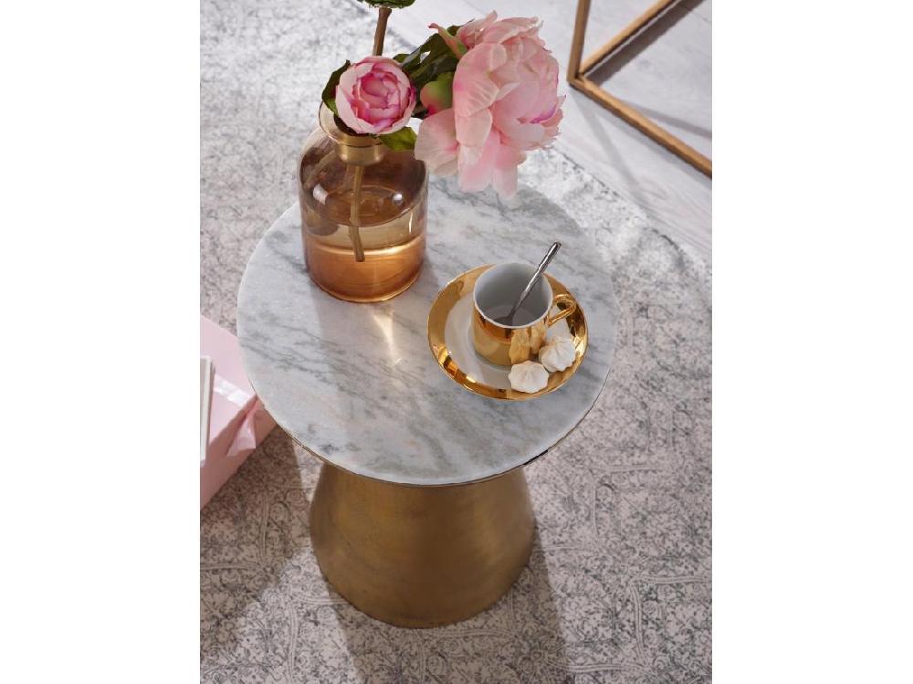 Vente Unique Table D'appoint Marbre Véritable Ronde 35x35x45 Cm Petite Table De Salon