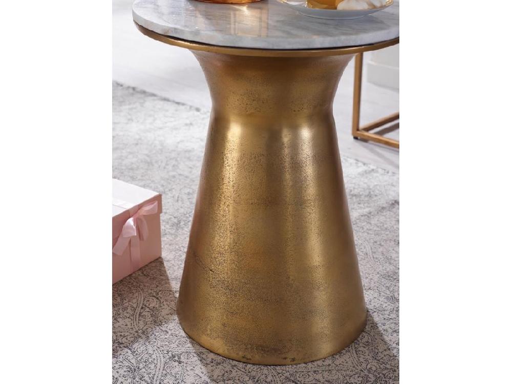 Vente Unique Table D'appoint Marbre Véritable Ronde 35x35x45 Cm Petite Table De Salon