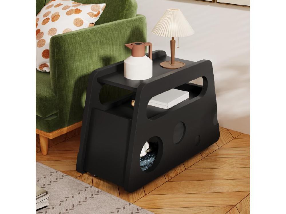 Vente Unique Table D'appoint Moderne Sur Roulettes - Spéciale En Forme De Fromage - Noir