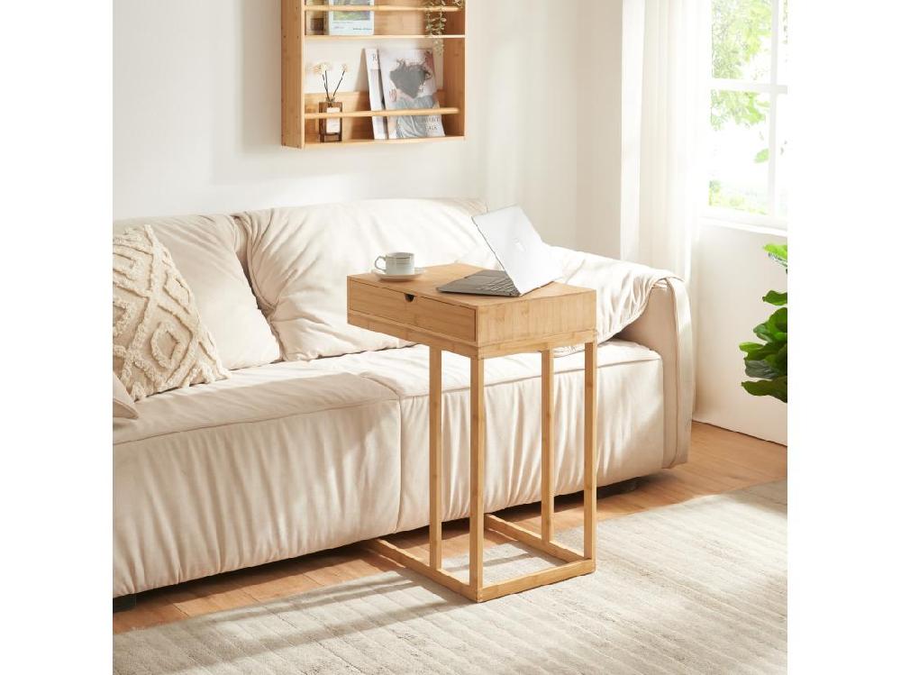 vente unique Table d'appoint pour ordinateur portable Kåfjord avec tiroir bambou 68 x 55 x 35 cm naturel [en.casa]