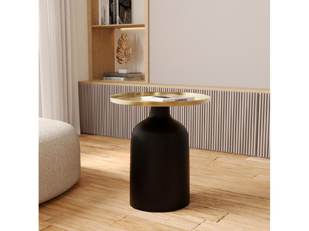 Vente Unique Table D'appoint Ronde En Métal Noir Et Laiton D45 Cm - Lyne