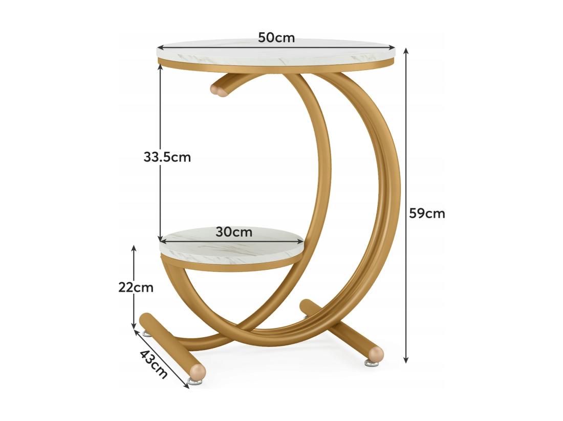 Vente Unique Table D'appoint Ronde Moderne à 2 Niveaux Avec Cadre En Forme De C Petite Table D'appoint Basse Blanc/doré (1)