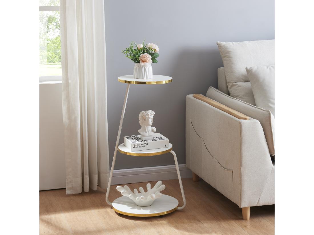 Vente Unique Table D'appoint Sipoo à 3 Niveaux 74 X 46 X 37 Cm Blanc / Doré [en.casa]