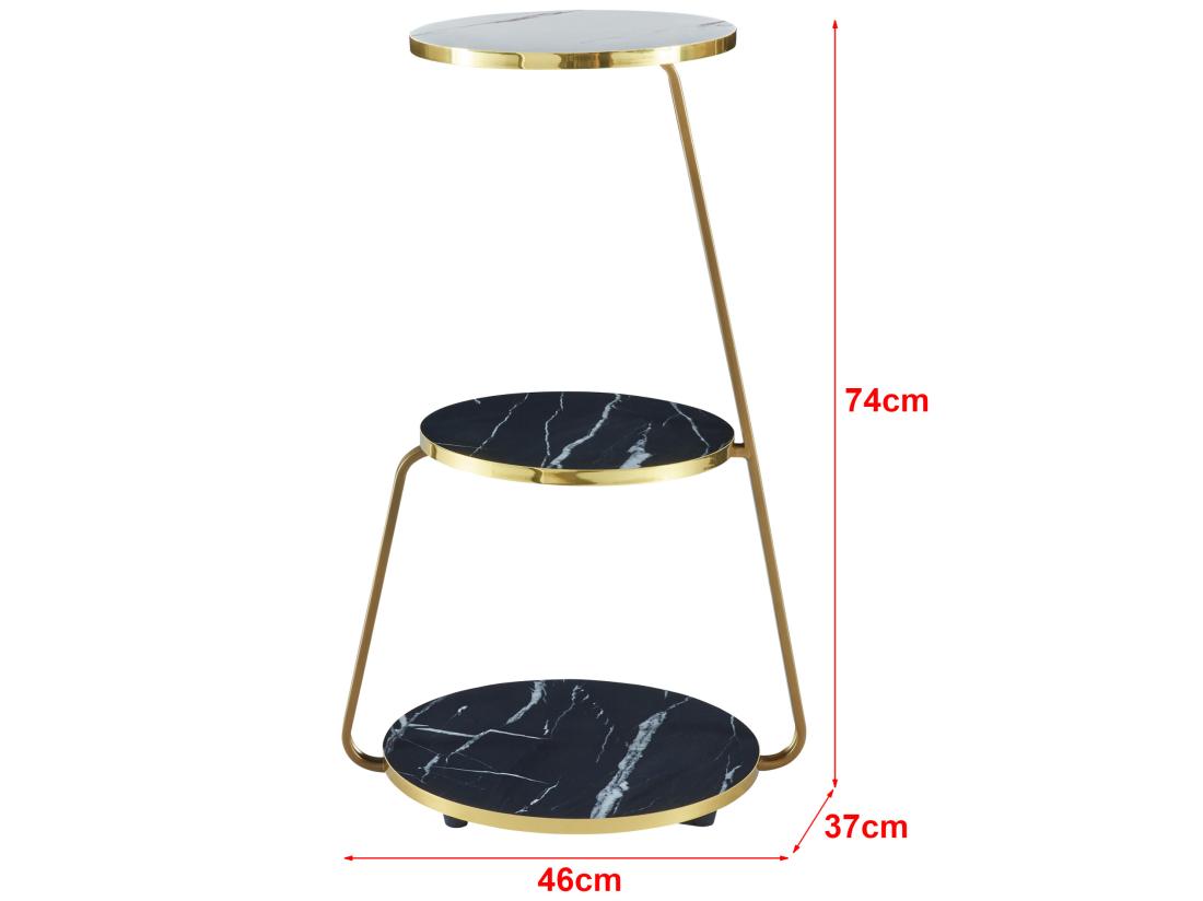 Vente Unique Table D'appoint Sipoo à 3 Niveaux 74 X 46 X 37 Cm Marbre Noir / Marbre Blanc / Doré [en.casa]