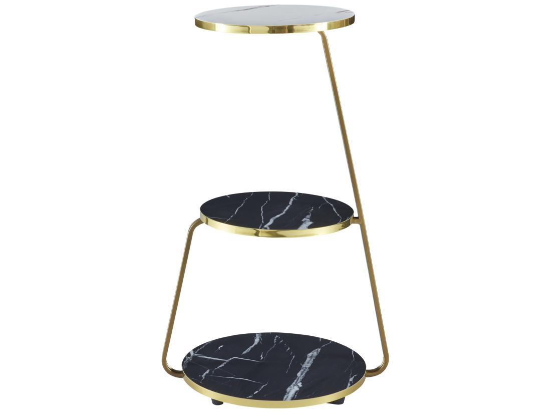 vente unique Table d'appoint Sipoo à 3 niveaux 74 x 46 x 37 cm marbre noir / marbre blanc / doré [en.casa]