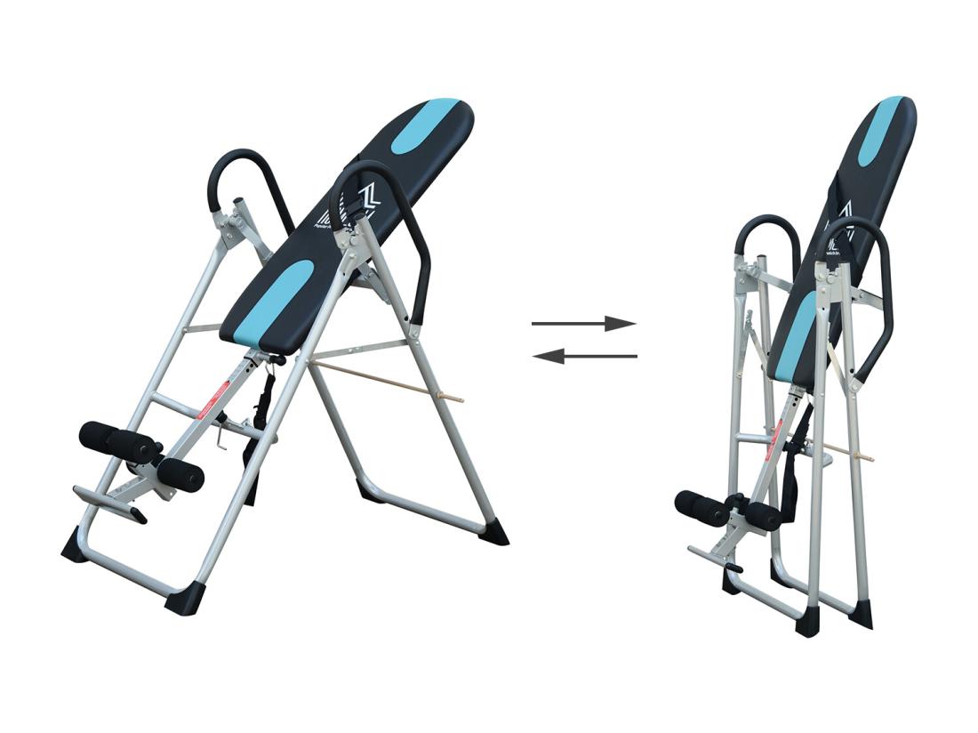 Vente Unique Table D'inversion De Musculation Pliable Ceinture De Sécurité Réglable Acier Coloris Argent Noir