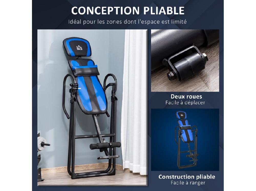 Vente Unique Table D'inversion Pliable Réglable Antidérapante Charge Max. 110 Kg Acier Synthétique Bleu Noir
